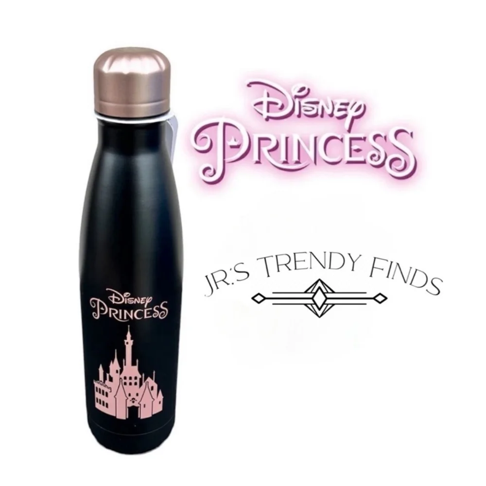 Disney Princess Black & Pink Thermal Water Bottle 17oz – Stainless Steel – NEW! - Picture 1 of 11